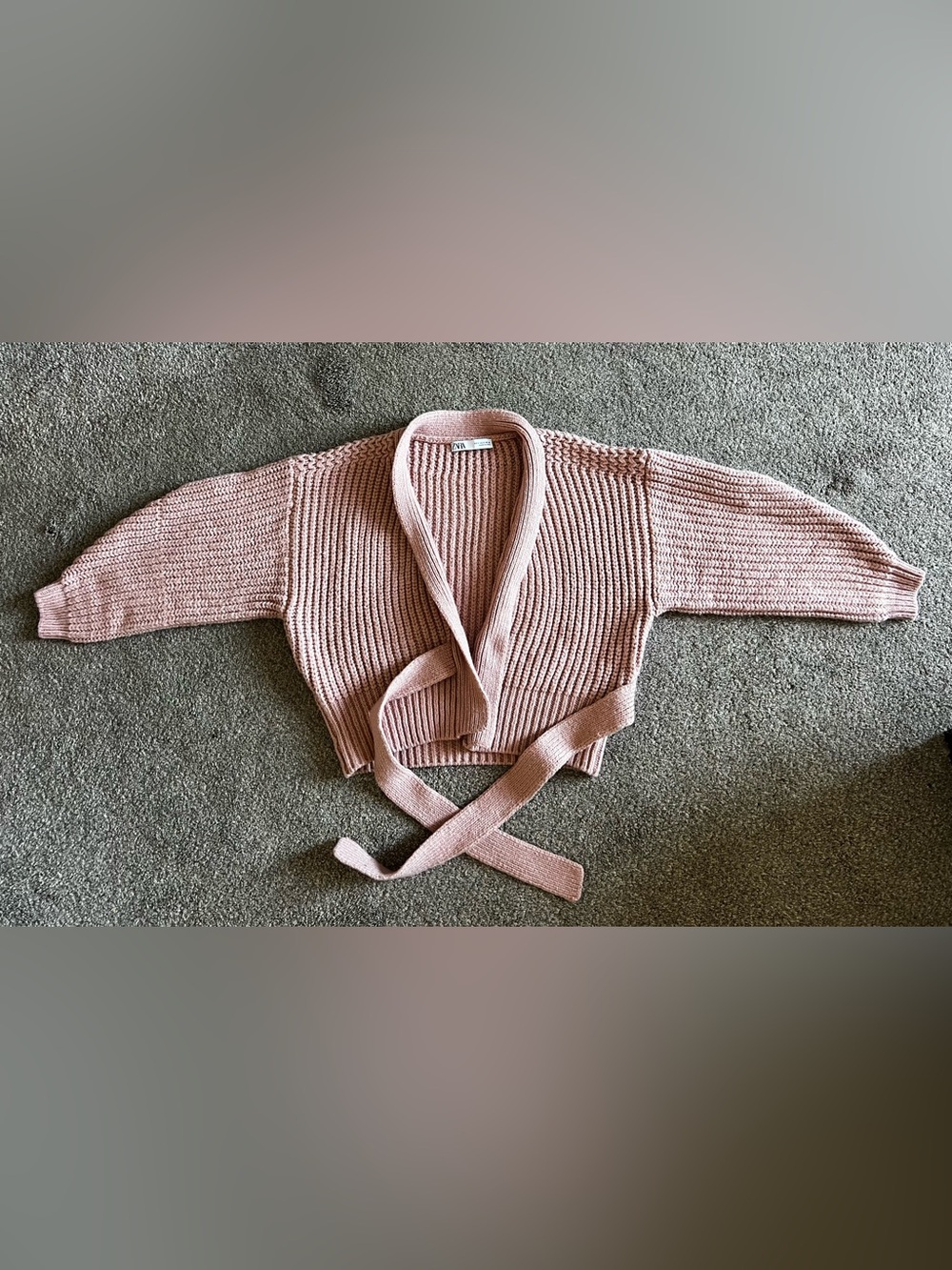 Zara Dusty Pink Cropped Wrap Knit Cardigan